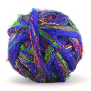 Recycled Sari Silk Fiber for felting and spinning, Aquarium
