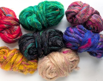 Recycled Sari Silk, 7 colour assortment, 140 grams (4.9 oz)
