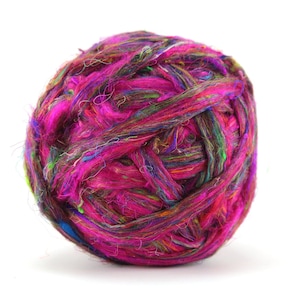 Recycled Sari Silk Fiber for felting and spinning, Firework