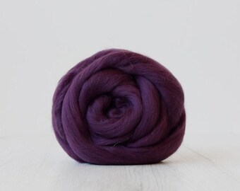 Merino wool top, Extra Fine, 19 micron, Eggplant