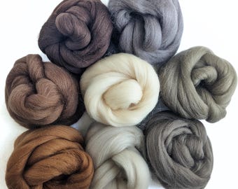 Corriedale Wool Palette, Earth tones for spinning, felting, weaving, 250 grams (8.8oz)