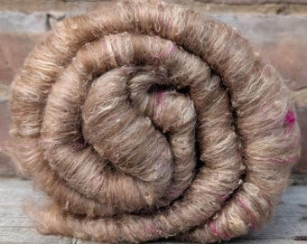 Carded Art Batt, for spinning and felting, Merino and Sari Silk blend.