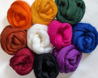 Corriedale Wool Palette, Jewel tones for spinning, felting, weaving, 250 grams (8.8oz)