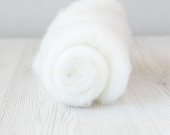 Carded New Zealand wool, Needle Felting wool, Snow