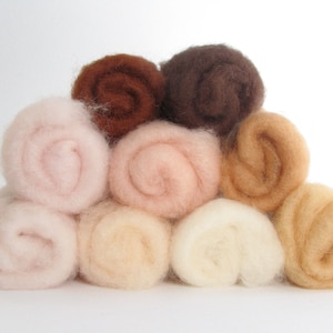 Needle Felting Wool, Skin Tones Palette, Carded New Zealand Wool, 9 Colours, 100 grams (3.5oz)