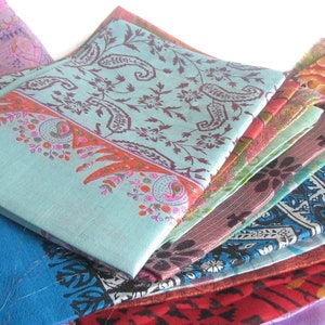 Sari Fabric, 100% Silk, 12 Fat Quarters, Mixed Bag