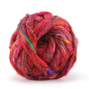 Recycled Sari Silk Fiber for felting and spinning, Salsa