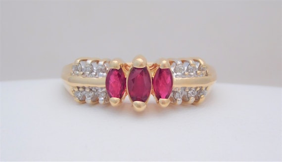 Vintage 14k Gold Ruby and Diamond Multi Stone Ring - image 9
