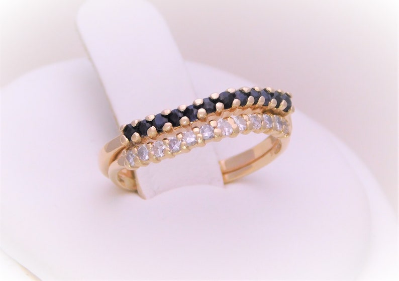 Vintage 14k Gold Blue Sapphire and Diamond S-Curved Band
