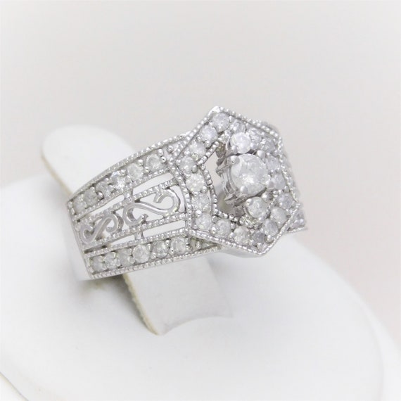 Retro White Gold Diamond Cluster Ring - image 5