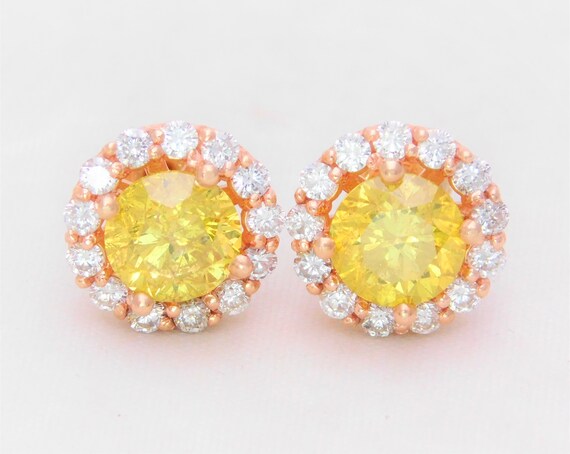 5ct Halo Style Vivid Canary Yellow Diamond Stud Earrings Etsy