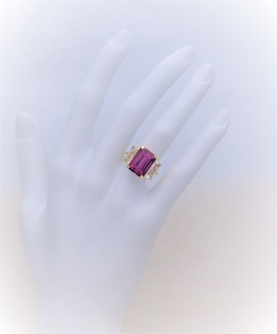 Vintage Dark Pink and White Topaz Three Stone Ring - image 6