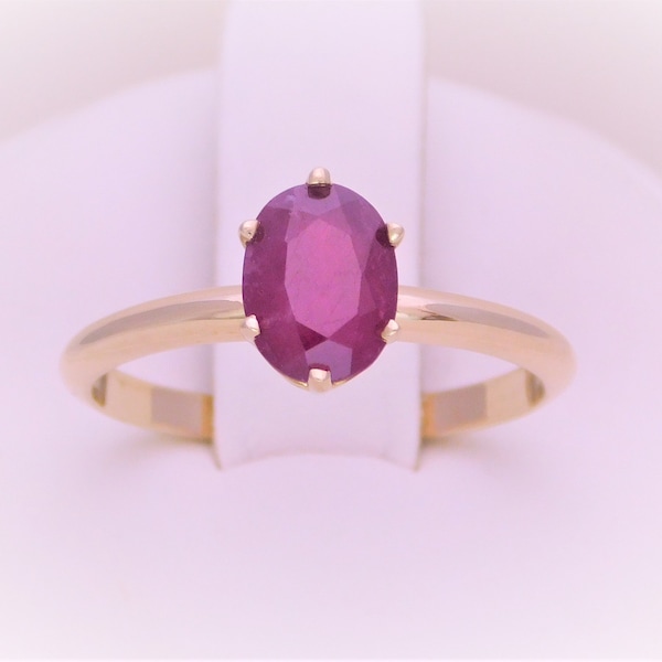 Oval Faceted Dark Pink Spinel Solitaire Ring