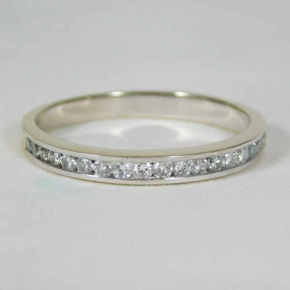 14K White Gold and Diamond Wedding Band - image 1