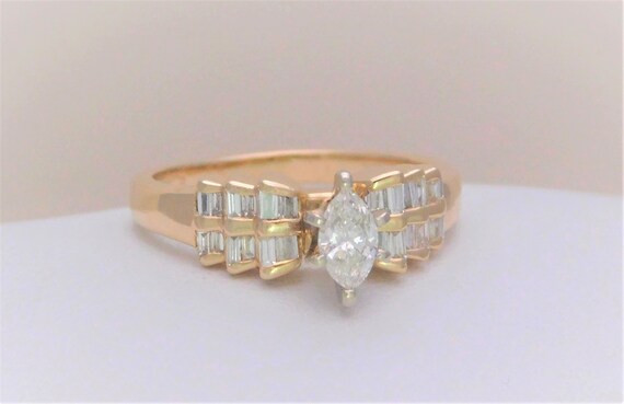 Vintage 14k Natural Accented Marquise Diamond Sol… - image 8