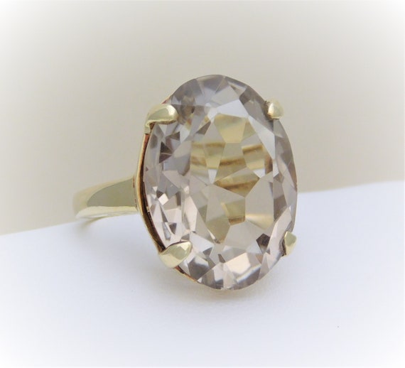 Vintage 14k Gold 16.5ct Light Smoky Quartz Solita… - image 4