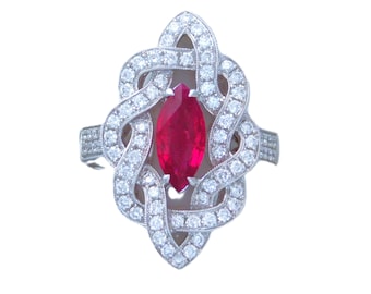 18k White Gold Natural Burmese Ruby and Diamond Cocktail Ring