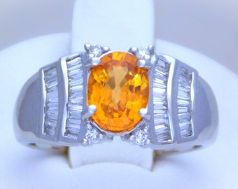 18k White Gold Natural AAA Citrine and Diamond Cocktail Ring