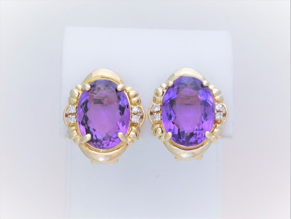 Mid Century Amethyst and Diamond Drop Earrings - image 1
