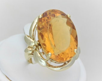 Vintage 14k Gold 25ct Oval Citrine Solitaire Ring