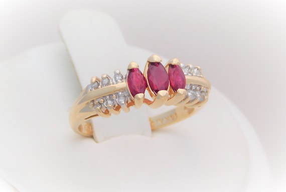 Vintage 14k Gold Ruby and Diamond Multi Stone Ring - image 1