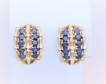 Vintage 14k Gold London Blue Topaz Bamboo Clip On Earrings