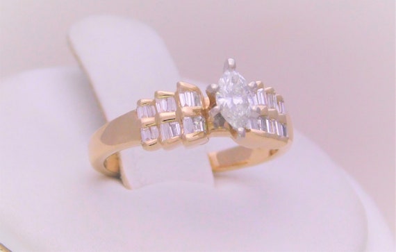 Vintage 14k Natural Accented Marquise Diamond Sol… - image 3