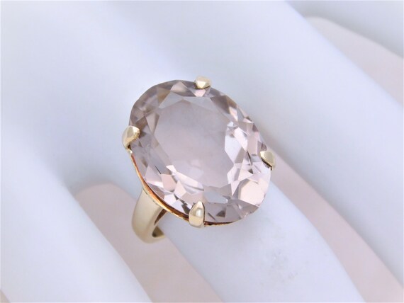 Vintage 14k Gold 16.5ct Light Smoky Quartz Solita… - image 2