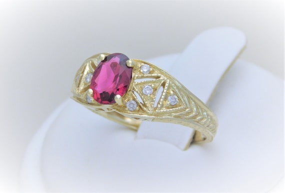 Vintage Natural Rhodolite Garnet and Diamond Ring - image 3