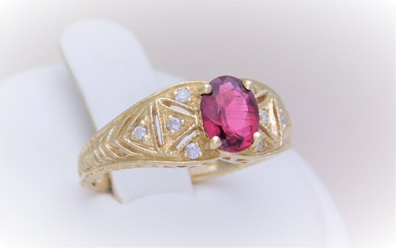 Vintage Natural Rhodolite Garnet and Diamond Ring - image 2