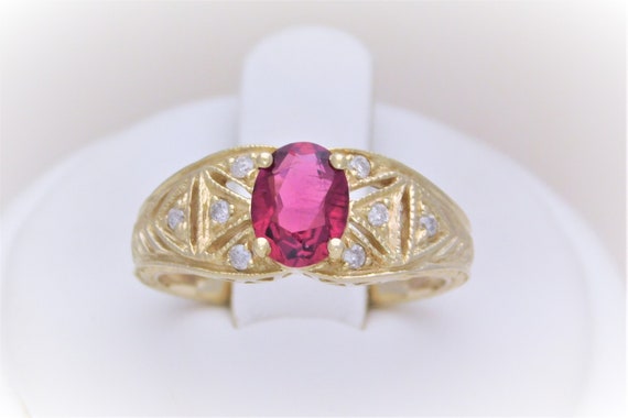 Vintage Natural Rhodolite Garnet and Diamond Ring - image 1