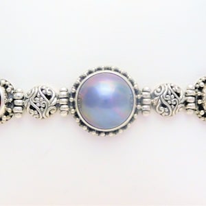 Sterling Silver Black Mother of Pearl and Pink Tourmaline Toggle Bracelet