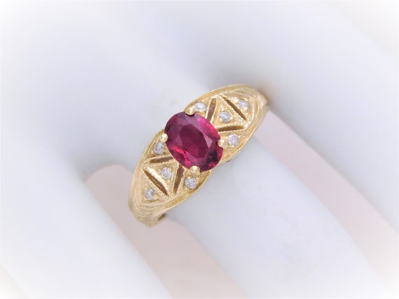 Vintage Natural Rhodolite Garnet and Diamond Ring - image 8