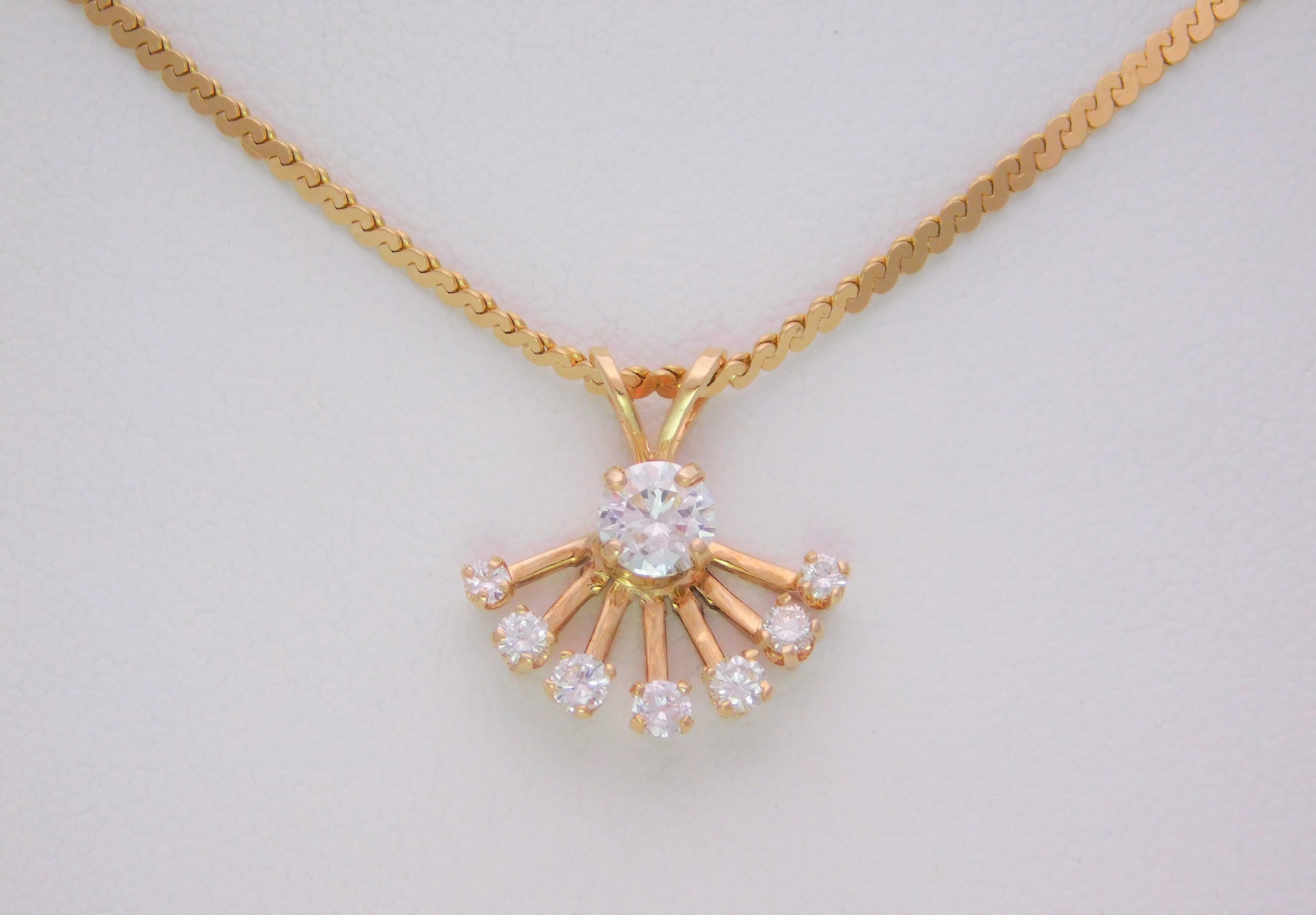 Vintage 0.81ct Diamond Fan Pendant Necklace in 14k Yellow Gold Etsy