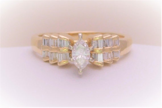 Vintage 14k Natural Accented Marquise Diamond Sol… - image 7