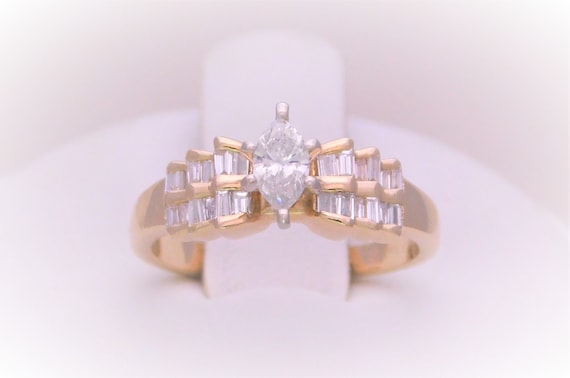 Vintage 14k Natural Accented Marquise Diamond Sol… - image 1