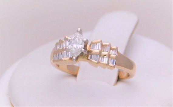 Vintage 14k Natural Accented Marquise Diamond Sol… - image 2