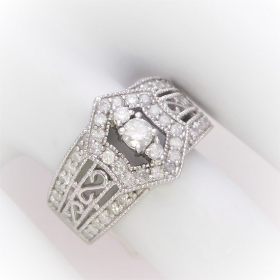 Retro White Gold Diamond Cluster Ring - image 1