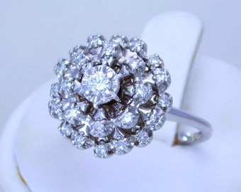 Vintage 14k White Gold Natural Diamond Cluster Dome Ring