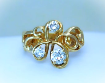 Hand Crafted Mid Century Modern Natural Diamond Ring