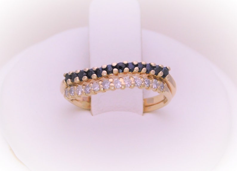 Vintage 14k Gold Blue Sapphire and Diamond S-Curved Band