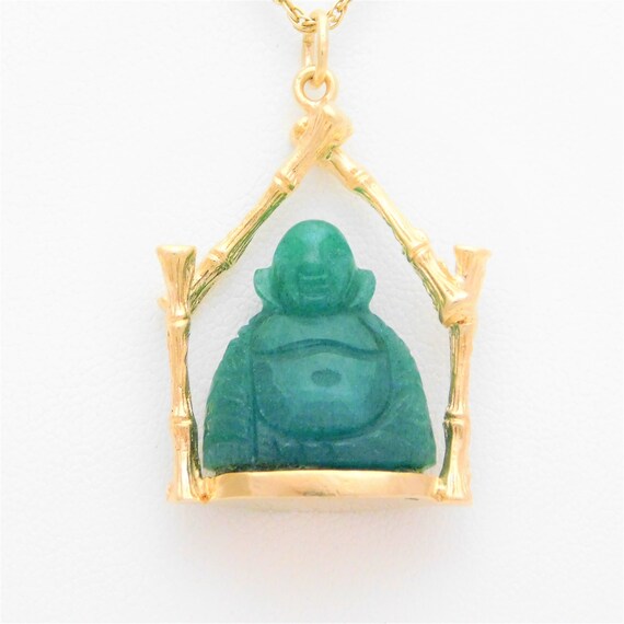Vintage 14k Gold Bamboo Jade Buddha Pendant