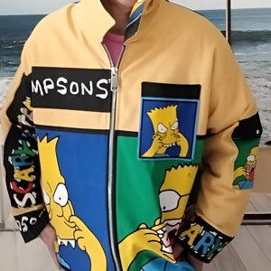 Jaqueta dos Simpsons Vintage 1999 Reciclada — Tecido © FOX Original — / Jaqueta dos Simpsons Reciclada Vintage 1999 Tecido Original FOX Peça Única