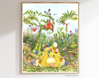 Pikmin/ watercolor art print/ poster, fan art /Oatchi /Pikmin 4 /cute Pikmin/ Pikmin artwork/ video game art/ gamer decor/ game art