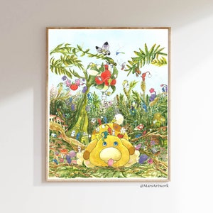 Pikmin/ watercolor art print/ poster, fan art /Oatchi /Pikmin 4 /cute Pikmin/ Pikmin artwork/ video game art/ gamer decor/ game art