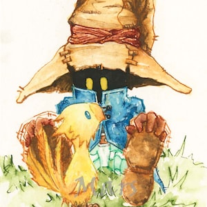 Baby Corwin and Vivi, Vivi, Final Fantasy, Final Fantasy 9, Chocobo, Baby Chocobo, black mage, moogle, stilzkin, video game art print