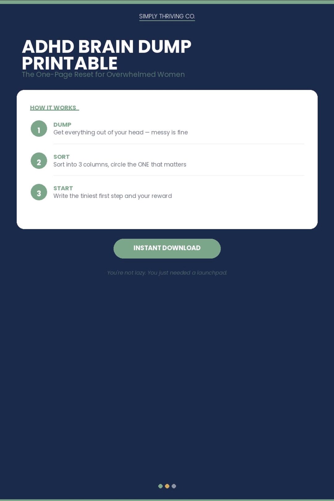 ADHD Brain Dump Printable | One-page Reset for Overwhelmed Women (PDF ...