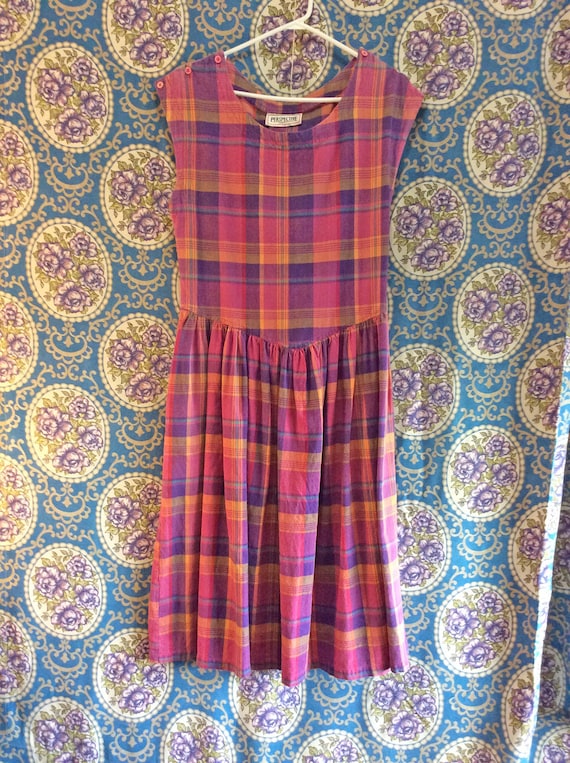 Pink Plaid 80s Cotton Sleeveless Dress