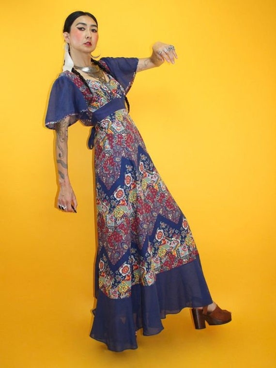 Patchwork Print Bohemian Wrap Dress - image 2