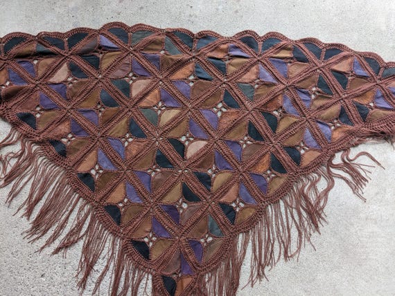 Lightweight Vintage Patchwork Crochet Leather Sha… - image 7
